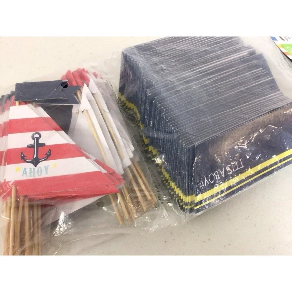 Cupcake Collars & Picks It’s a Boy Nautical Theme 100 Pieces New